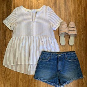 Anthropologie Striped Peplum Buttonback Top